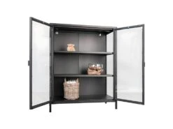 HENDRA - Vitrine 2 Portes Verre Et Acier Noir H101cm -Fren Soldes Boutique bibliotheque vitrine et etagere 10005701