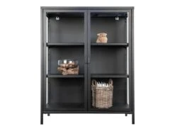 HENDRA - Vitrine 2 Portes Verre Et Acier Noir H101cm -Fren Soldes Boutique bibliotheque vitrine et etagere 10005703