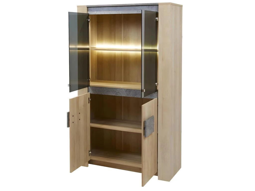 FANNY - Vitrine 2 Portes Aspect Bois Et Pierre + Eclairage Led 3 FANNY - Vitrine 2 Portes Aspect Bois Et Pierre + Eclairage Led – Image 3