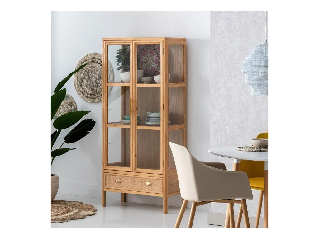 Vitrine 2 Portes 1 Tiroirs Bois Naturel N°2 - CHRISTINA 2 Vitrine 2 Portes 1 Tiroirs Bois Naturel N°2 - CHRISTINA – Image 2