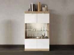 Vitrine 2 Portes Avec LEDs - Naturel Et Blanc Laqué - EVOLIA