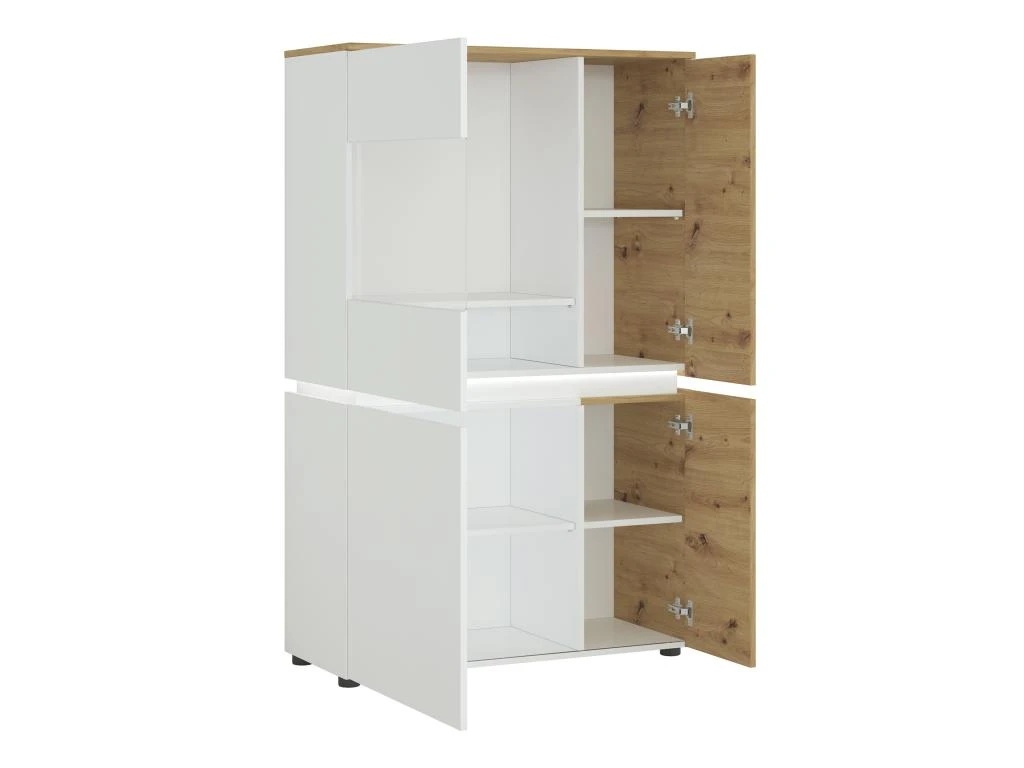 Vitrine 4 Portes Avec LEDs - Naturel Et Blanc - DOLONA 3 Vitrine 4 Portes Avec LEDs - Naturel Et Blanc - DOLONA – Image 3