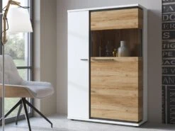 Vitrine Avec 2 Portes - Naturel Et Blanc - NISUKA