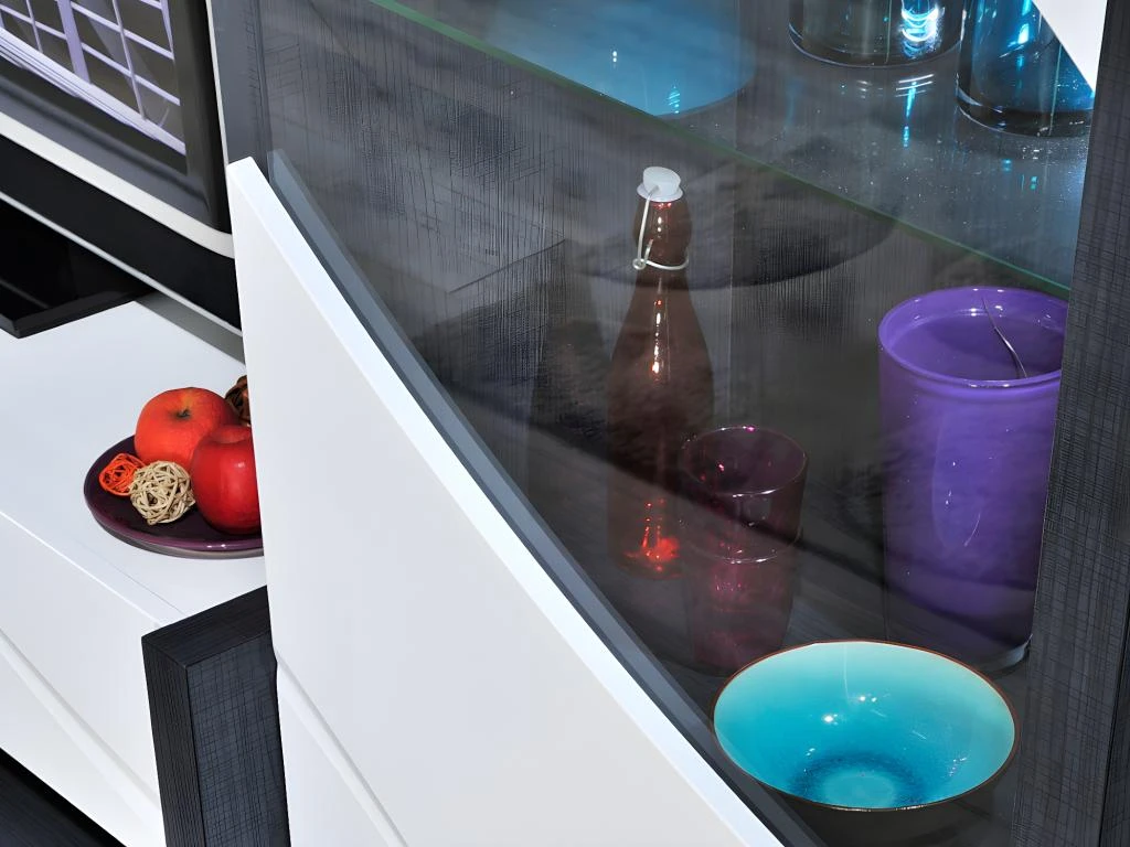 Vitrine 1 Porte Avec LEDs - Blanc Laqué Et Anthracite - LUDMILA 4 Vitrine 1 Porte Avec LEDs - Blanc Laqué Et Anthracite - LUDMILA – Image 4