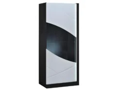 Vitrine 1 Porte Avec LEDs - Blanc Laqué Et Anthracite - LUDMILA