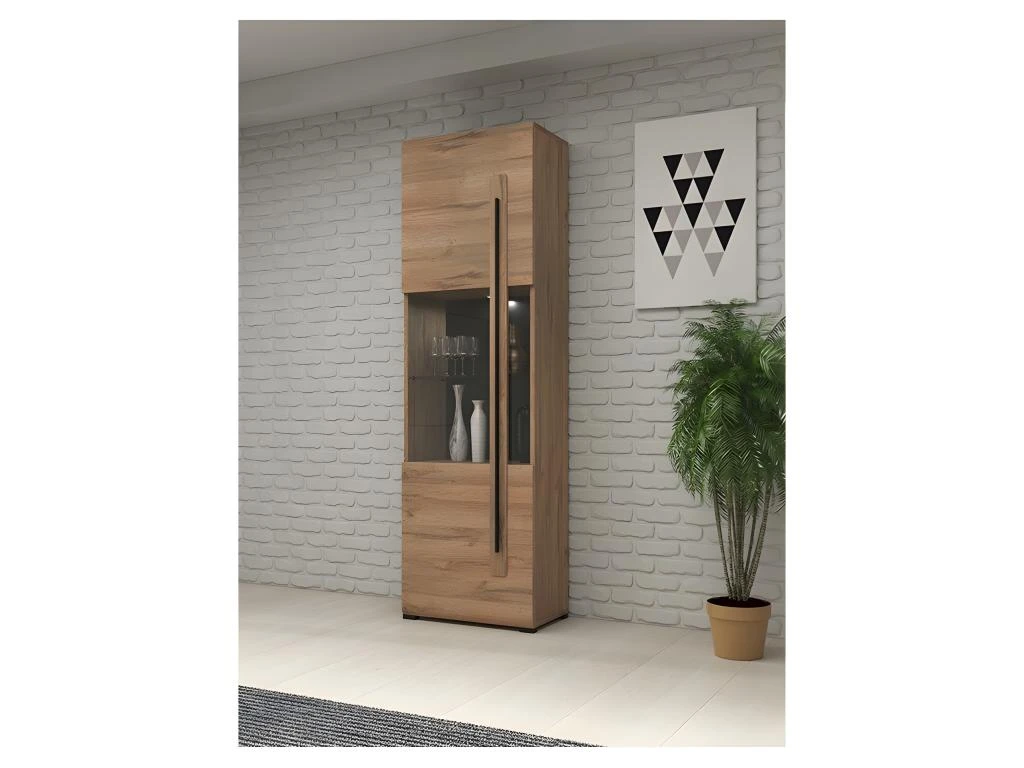 Vitrine Design Avec LED Intégrée Collection BREDA Coloris Chêne. 2 Vitrine Design Avec LED Intégrée Collection BREDA Coloris Chêne. – Image 2