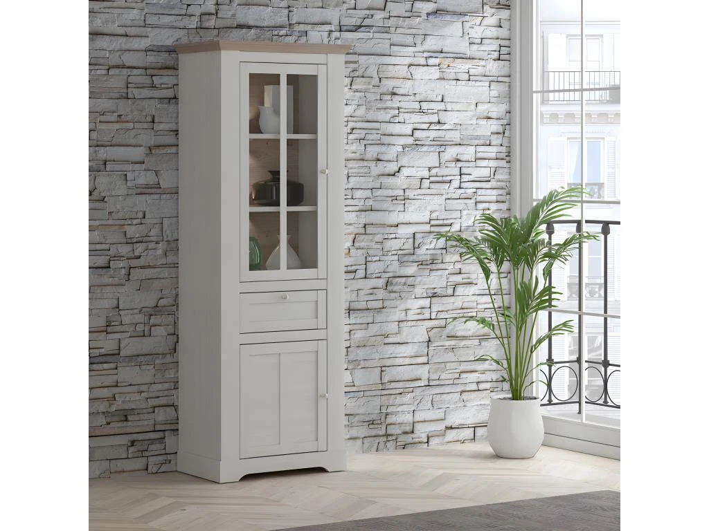 Vitrine 2 Portes 1 Tiroir éclairage LED Décor Chêne Blanchi - ANGELE 2 Vitrine 2 Portes 1 Tiroir éclairage LED Décor Chêne Blanchi - ANGELE – Image 2