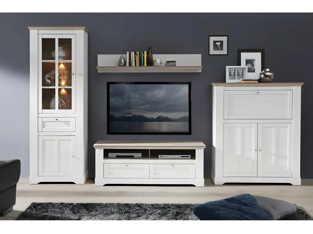 Vitrine 2 Portes 1 Tiroir éclairage LED Décor Chêne Blanchi - ANGELE 3 Vitrine 2 Portes 1 Tiroir éclairage LED Décor Chêne Blanchi - ANGELE – Image 3