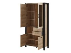 Vitrine Haute XL Collection BOWIE. Couleur Chêne Et Noir. LED Incluses -Fren Soldes Boutique bibliotheque vitrine et etagere 8926787