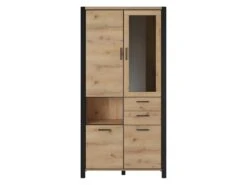 Vitrine Haute XL Collection BOWIE. Couleur Chêne Et Noir. LED Incluses -Fren Soldes Boutique bibliotheque vitrine et etagere 8926789