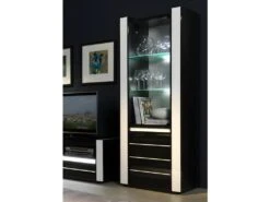 Vitrine Petit Modèle LINA Noire Et Blanche Brillante Avec LED