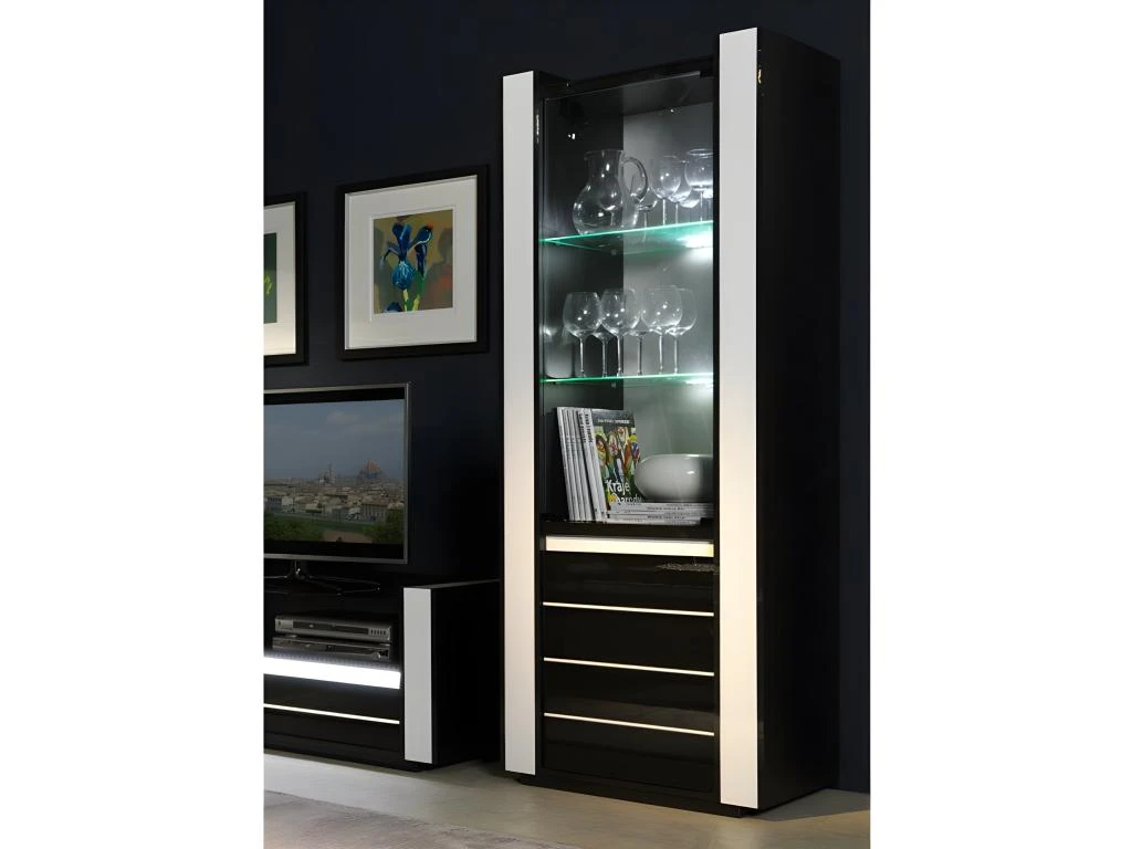 Vitrine Petit Modèle LINA Noire Et Blanche Brillante Avec LED 1 Vitrine Petit Modèle LINA Noire Et Blanche Brillante Avec LED