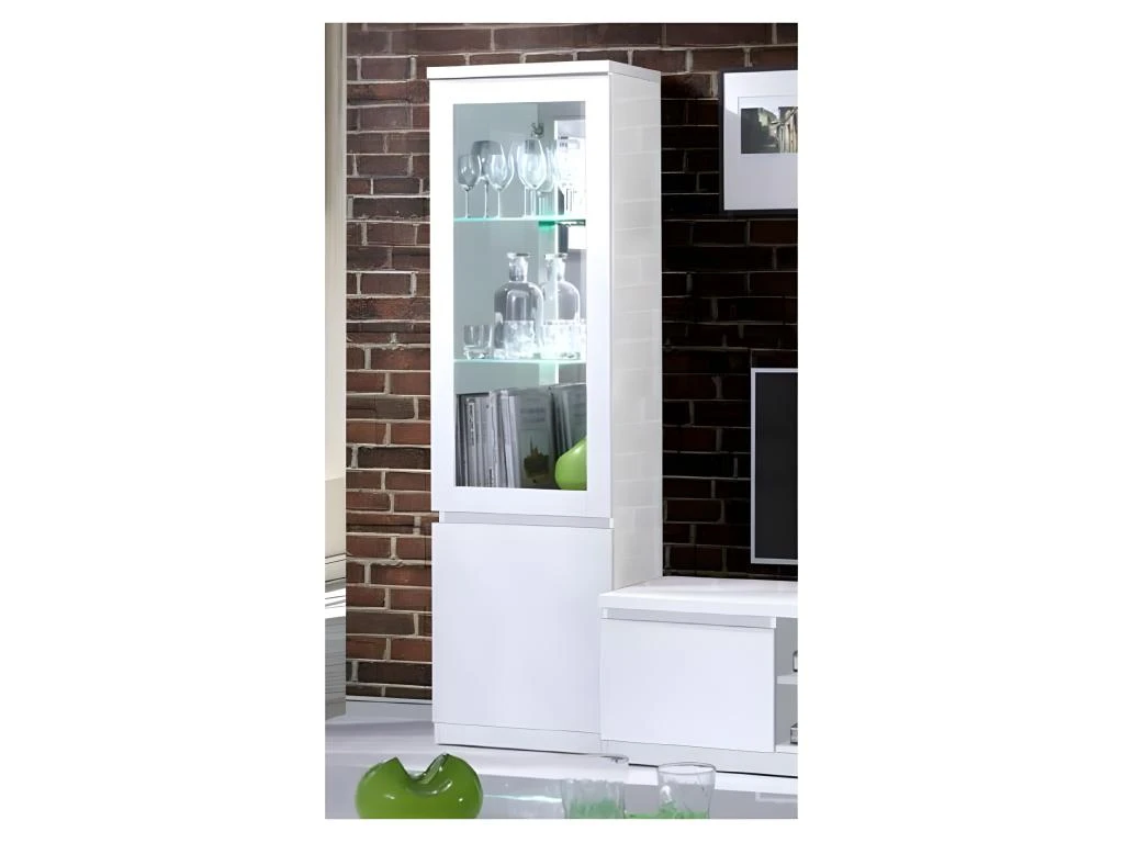 Vitrine Petit Modèle, Bibliothèque FABIO Blanc Brillant High Gloss + LED. Meuble Design Pour Votre Salon. 1 Vitrine Petit Modèle, Bibliothèque FABIO Blanc Brillant High Gloss + LED. Meuble Design Pour Votre Salon.