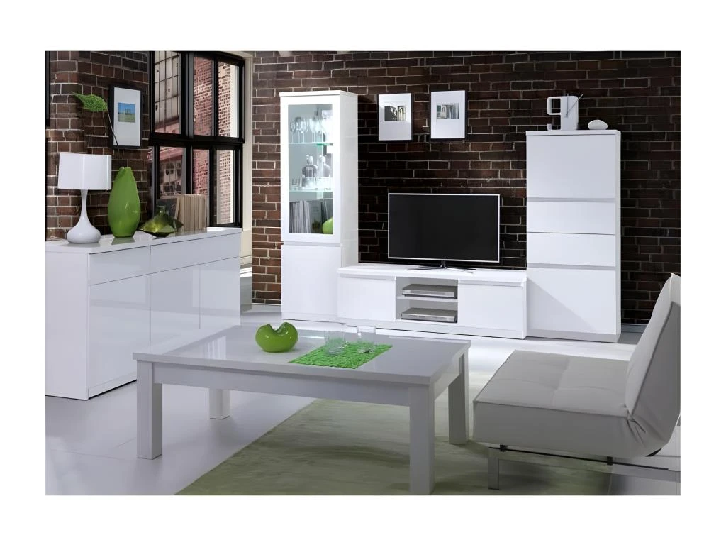 Vitrine Petit Modèle, Bibliothèque FABIO Blanc Brillant High Gloss + LED. Meuble Design Pour Votre Salon. 2 Vitrine Petit Modèle, Bibliothèque FABIO Blanc Brillant High Gloss + LED. Meuble Design Pour Votre Salon. – Image 2