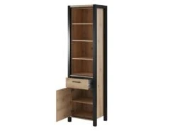 Vitrine Haute Collection BOWIE. Couleur Chêne Et Noir. LED Incluses -Fren Soldes Boutique bibliotheque vitrine et etagere 8926837
