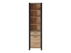 Vitrine Haute Collection BOWIE. Couleur Chêne Et Noir. LED Incluses -Fren Soldes Boutique bibliotheque vitrine et etagere 8926839