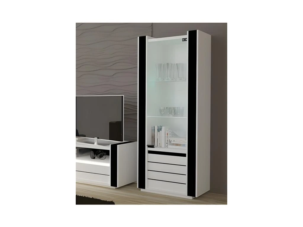 Vitrine Petit Modèle LINA Blanche Et Noire Brillante Avec LED 1 Vitrine Petit Modèle LINA Blanche Et Noire Brillante Avec LED