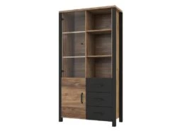 Vitrine Large Design Collection DARWIN. Couleur épicéa Et Noir. 2 Portes, 3 Tiroirs, 3 Niches