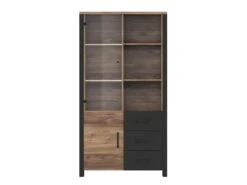 Vitrine Large Design Collection DARWIN. Couleur épicéa Et Noir. 2 Portes, 3 Tiroirs, 3 Niches -Fren Soldes Boutique bibliotheque vitrine et etagere 8926887