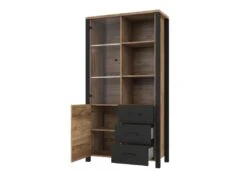 Vitrine Large Design Collection DARWIN. Couleur épicéa Et Noir. 2 Portes, 3 Tiroirs, 3 Niches -Fren Soldes Boutique bibliotheque vitrine et etagere 8926889