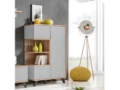Vitrine Basse Collection CORDOBA 3 Portes Avec 2 Niches Apparentes. Coloris Gris Et Bois. Meuble Design -Fren Soldes Boutique bibliotheque vitrine et etagere 8926903