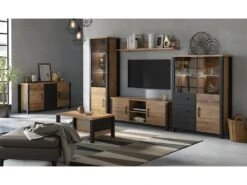 Vitrine Haute Design, 2 Portes Collection DARWIN. Couleur épicéa Et Noir. -Fren Soldes Boutique bibliotheque vitrine et etagere 8927151