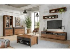 Vitrine Collection WINDSOR. Coloris Chêne Foncé Et Gris Anthracite. -Fren Soldes Boutique bibliotheque vitrine et etagere 8927243