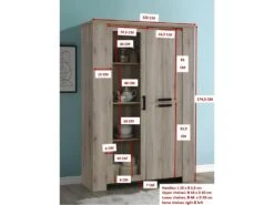 Vitrine Trois Portes Style Rustique Collection VERMONT Coloris Chêne. -Fren Soldes Boutique bibliotheque vitrine et etagere 8927253