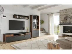 Vitrine Collection WINDSOR. Couleur Gris Anthracite Et Chêne Foncé. -Fren Soldes Boutique bibliotheque vitrine et etagere 8927291