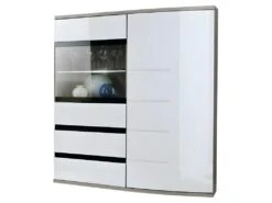 Vitrine 2 Portes Collection NOUK Couleur Blanche Et Chêne.