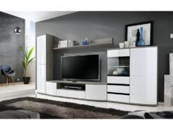 Vitrine 2 Portes Collection NOUK Couleur Blanche Et Chêne. -Fren Soldes Boutique bibliotheque vitrine et etagere 8927385