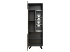 Vitrine Haute Avec LED Collection OASIS. Coloris Gris Et Bois. Meuble Design Idéal Pour Votre Salle à Manger -Fren Soldes Boutique bibliotheque vitrine et etagere 8927401