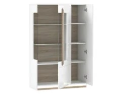 Vitrine 2 Portes Blanc Laqué Et Décor Chêne Naturel - ALEXIANE -Fren Soldes Boutique bibliotheque vitrine et etagere 8927421