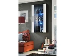 Vitrine LED Murale Design "Neo II" 110cm Blanc Et Wengé Avec Système LED.