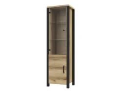 Vitrine Haute Design, 2 Portes Collection DARWIN. Couleur Chêne Clair Et Noir.