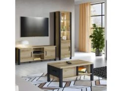 Vitrine Haute Design, 2 Portes Collection DARWIN. Couleur Chêne Clair Et Noir. -Fren Soldes Boutique bibliotheque vitrine et etagere 8927547