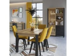 Vitrine Large Design Collection DARWIN. Couleur Chêne Clair Et Noir. 2 Portes, 3 Tiroirs, 3 Niches -Fren Soldes Boutique bibliotheque vitrine et etagere 8927593