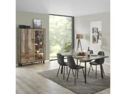 KARMINA - Vitrine 2 Portes Aspect Bois Avec Eclairage Led