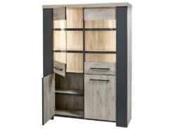 HERACLES - Vitrine 4 Portes Imitation Bois + Led -Fren Soldes Boutique bibliotheque vitrine et etagere 9499731