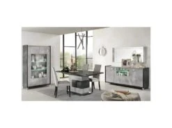 HOFFMAN - Vitrine 2 Portes Gris Aspect Pierre Avec Led -Fren Soldes Boutique bibliotheque vitrine et etagere 9500313