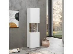 Vitrine 1 Porte Partiellement Vitrée Collection EVA. Couleur Blanc Et Chêne.