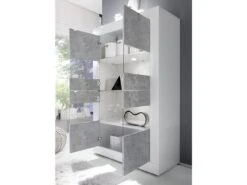 Vitrine COMETE - LEDs - 4 Portes - Blanc Laqué & Béton -Fren Soldes Boutique bibliotheque 381561