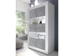 Vitrine COMETE - LEDs - 4 Portes - Blanc Laqué & Béton -Fren Soldes Boutique bibliotheque 381569