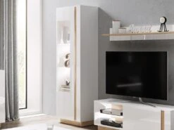 Vitrine MURARI - 1 Porte - Avec LEDs - Blanc Brillant Et Chêne -Fren Soldes Boutique bibliotheque 461089