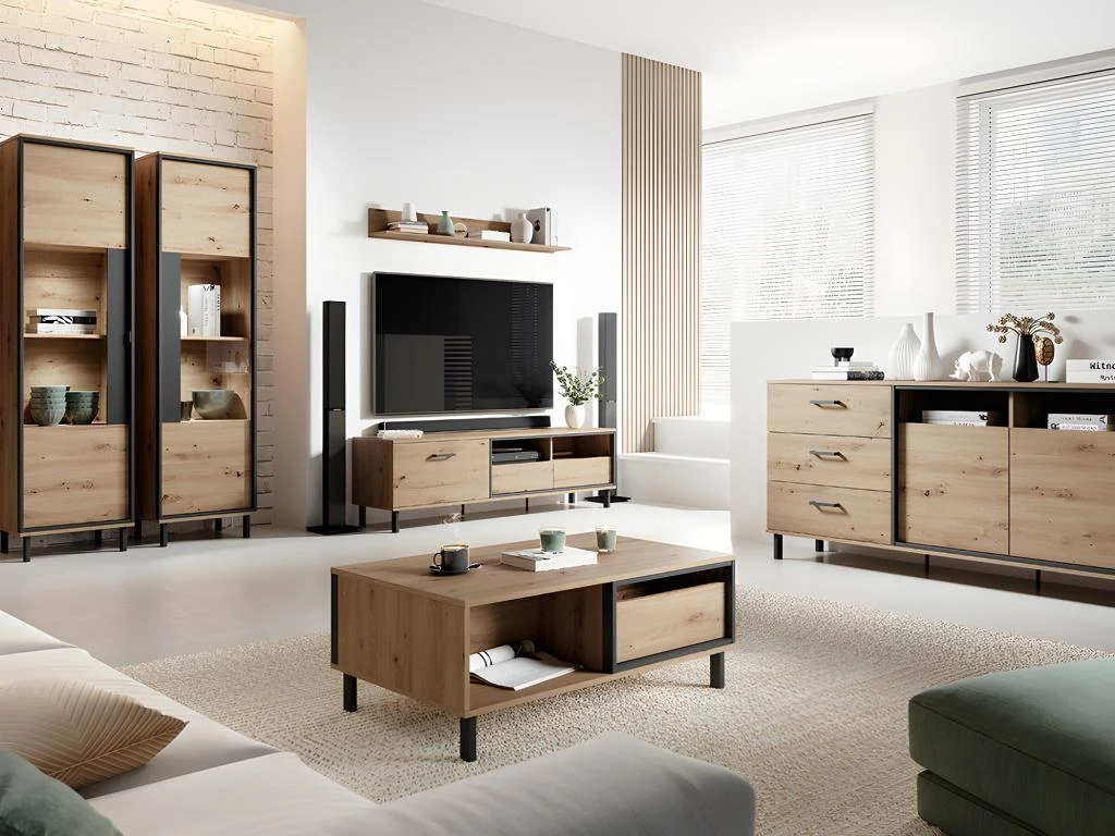 Vitrine BAYORI - 1 Porte - Avec LEDs - Chêne Et Anthracite 4 Vitrine BAYORI - 1 Porte - Avec LEDs - Chêne Et Anthracite – Image 4