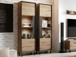 Vitrine BAYORI - 1 Porte - Avec LEDs - Chêne Et Anthracite 8 Vitrine BAYORI - 1 Porte - Avec LEDs - Chêne Et Anthracite -Fren Soldes Boutique bibliotheque 483691