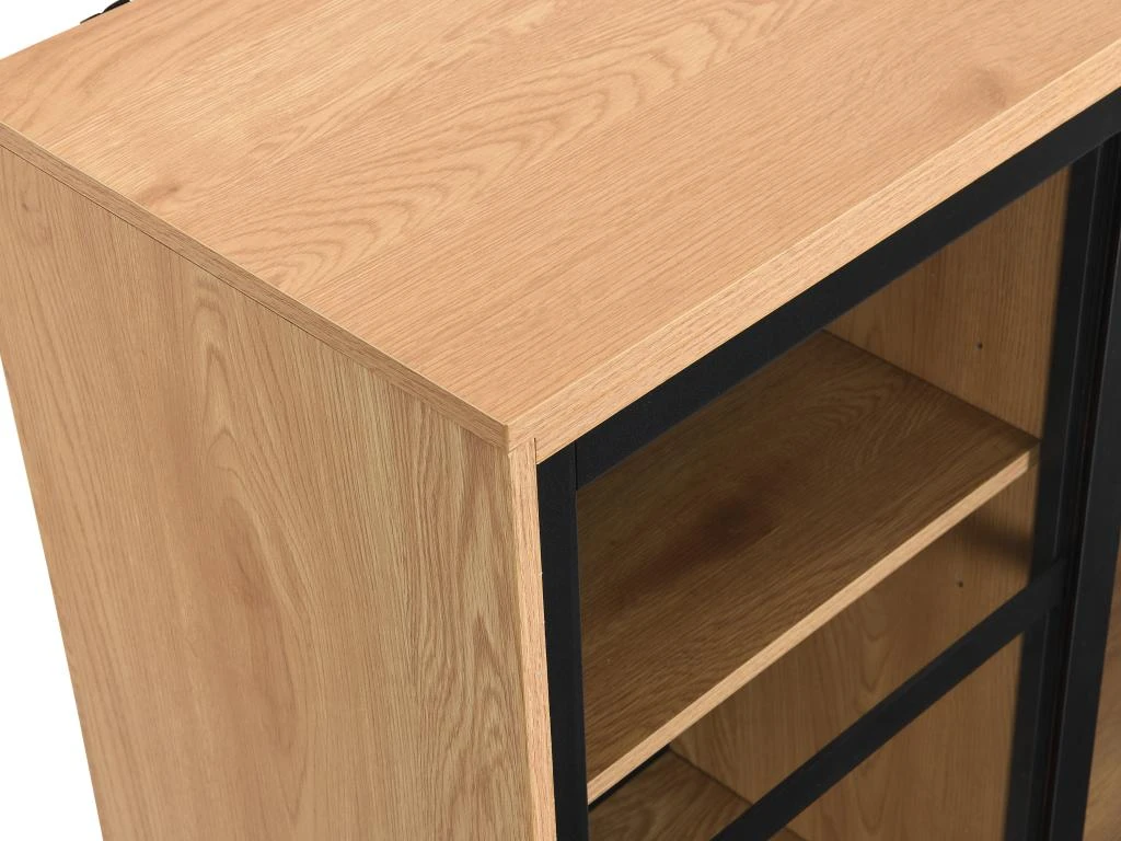 Vitrine Avec 2 Portes Coulissantes - Naturel Clair Et Noir - MEMPHIS II 7 Vitrine Avec 2 Portes Coulissantes - Naturel Clair Et Noir - MEMPHIS II – Image 7