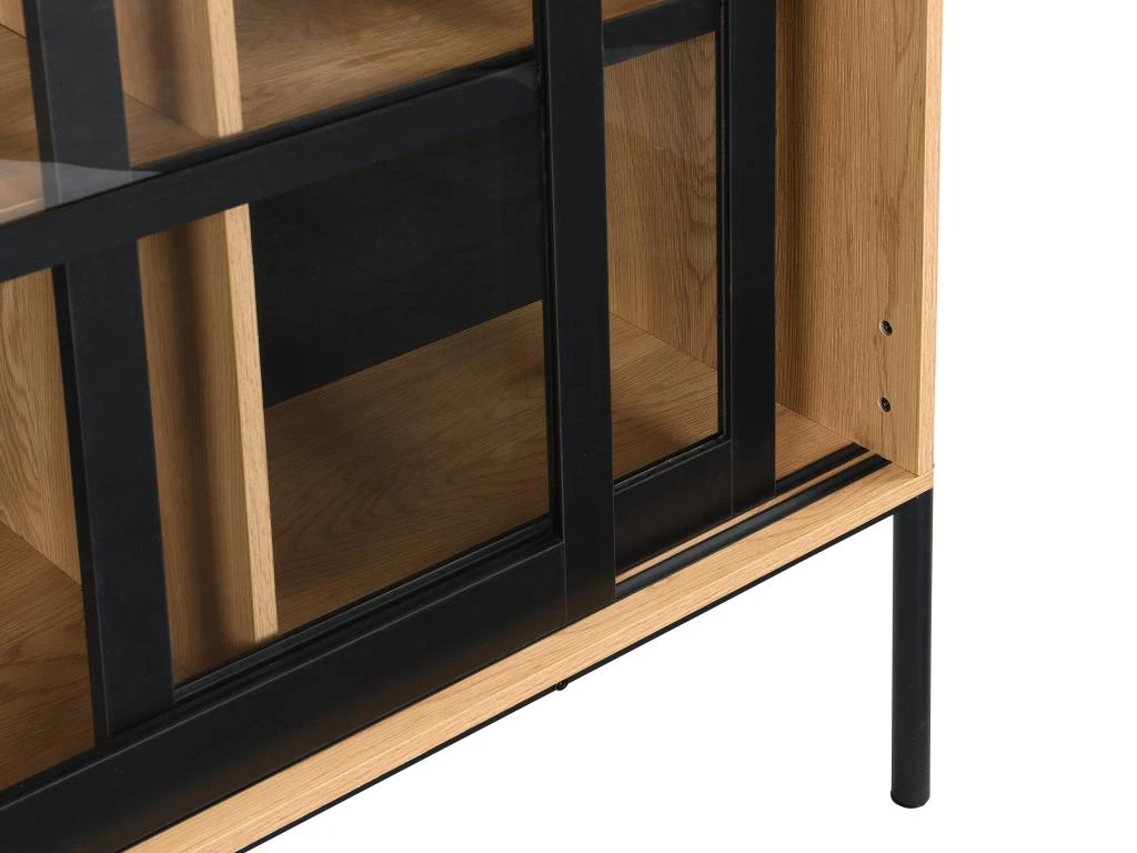 Vitrine Avec 2 Portes Coulissantes - Naturel Clair Et Noir - MEMPHIS II 8 Vitrine Avec 2 Portes Coulissantes - Naturel Clair Et Noir - MEMPHIS II – Image 8