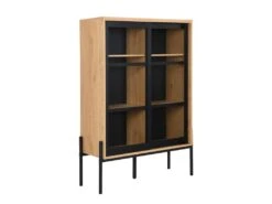 Vitrine Avec 2 Portes Coulissantes - Naturel Clair Et Noir - MEMPHIS II 11 Vitrine Avec 2 Portes Coulissantes - Naturel Clair Et Noir - MEMPHIS II -Fren Soldes Boutique buffet 16555619