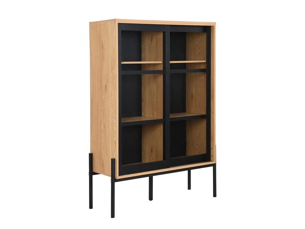 Vitrine Avec 2 Portes Coulissantes - Naturel Clair Et Noir - MEMPHIS II 3 Vitrine Avec 2 Portes Coulissantes - Naturel Clair Et Noir - MEMPHIS II – Image 3
